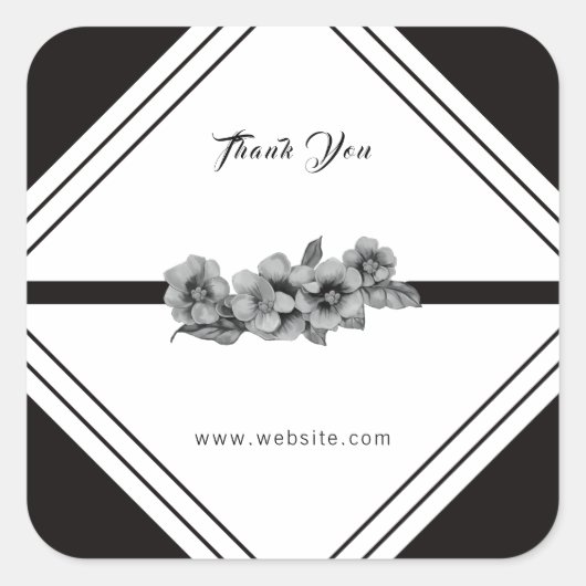 白黒ビジネスサンキューステッカー スクエアシール (正面)