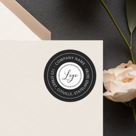 白黒ビジネスロゴ差出人住所 ラウンドシール