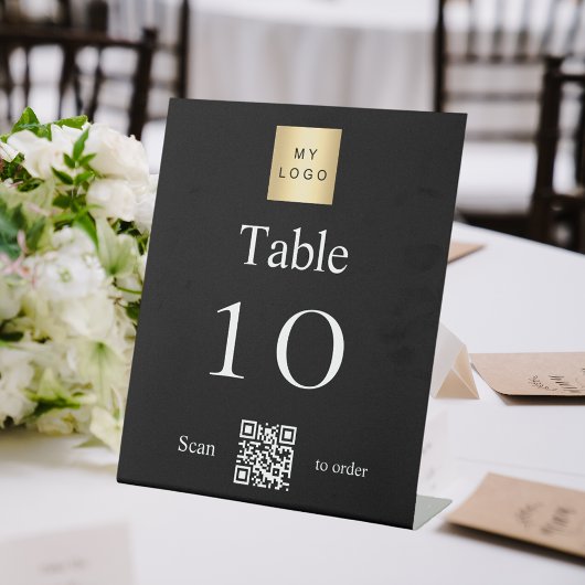 白黒ビジネスロゴQRコードテーブル番号 台座サイン