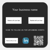 白黒ビジネスロゴqrコードlinkedin スクエアシール (正面)