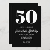 白黒ビッグナンバー50誕生日 招待状 (正面/裏面)