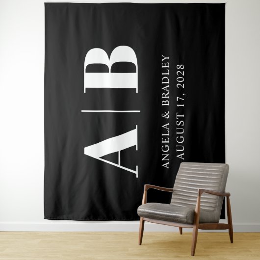 白黒ビッグ結婚レターズモノグラム タペストリー (インサイチュ)