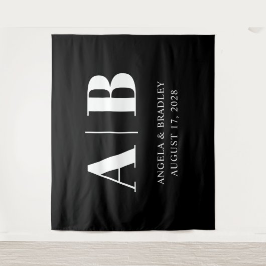 白黒ビッグ結婚レターズモノグラム タペストリー (正面)