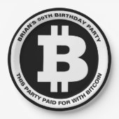 白黒ビットコインのシンボルのメッカスタムセージ ペーパープレート (正面)