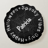 白黒ビベ不気味スハッピーハローウィンTシャツ ラウンドクッション (裏面)