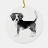白黒ビーグル犬とカスタム文字 セラミックオーナメント (正面)