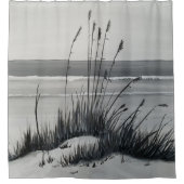 白黒ビーチシーン シャワーカーテン (正面)