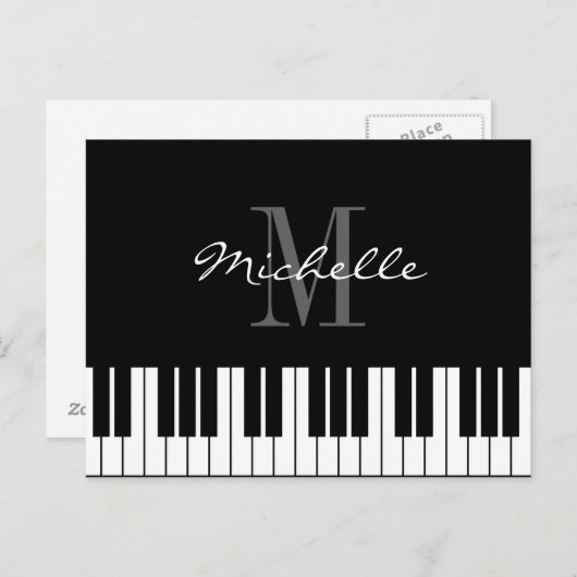 白黒ピアノはモノグラムの郵便はがきを調整します ポストカード (正面/裏面)