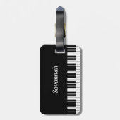 白黒ピアノキーボードのキー ラゲッジタグ (裏面縦)