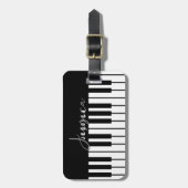 白黒ピアノキーボードモノグラム ラゲッジタグ (正面縦)