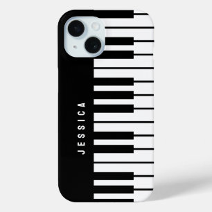 白黒ピアノキーボードモノグラム iPhone 15ケース