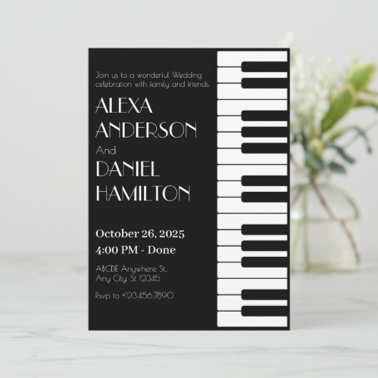 白黒ピアノタッツ結婚の 招待状 (スタンド正面)