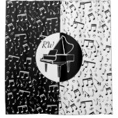 白黒ピアノデザイン シャワーカーテン (正面)