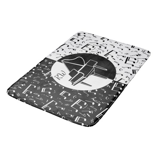 白黒ピアノデザイン バスマット (アングル)