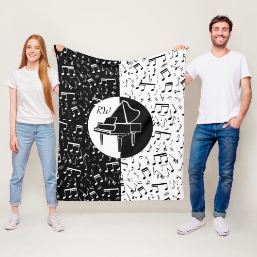 白黒ピアノデザイン フリースブランケット (インサイチュ)