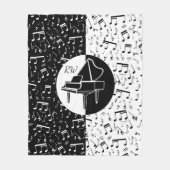 白黒ピアノデザイン フリースブランケット (正面)