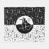 白黒ピアノデザイン フリースブランケット (正面(横))