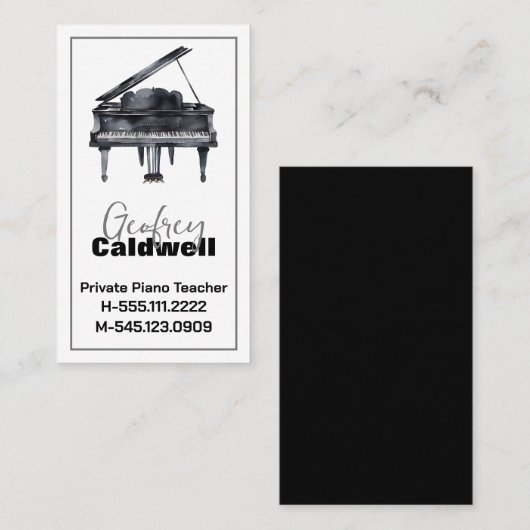 白黒ピアノ先生水彩画 名刺 (正面/裏面)