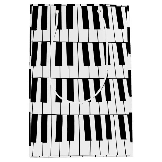 白黒ピアノ鍵ピアニストミュージシャン ミディアムペーパーバッグ (正面)