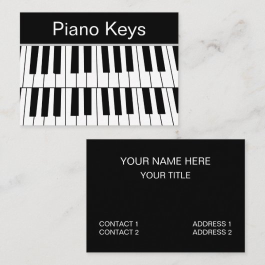白黒ピアノ鍵ピアニストミュージシャン 名刺 (正面/裏面)