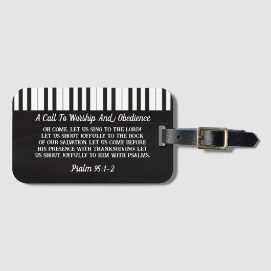 白黒ピアノ鍵プリントとバイブル引用文 ラゲッジタグ (正面横)