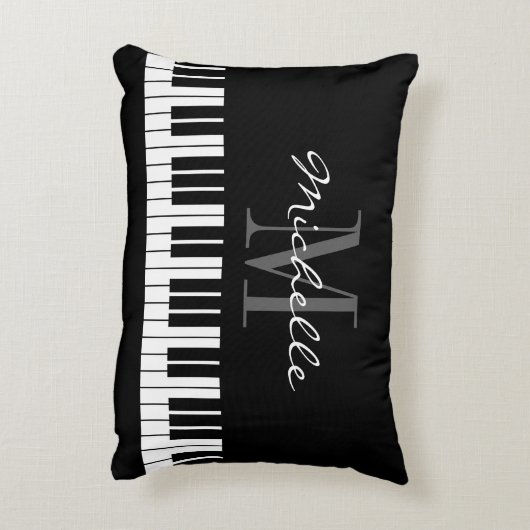 白黒ピアノ鍵モノグラムアクセント枕 アクセントクッション (裏面(縦))