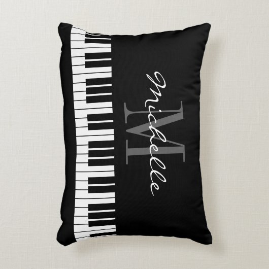 白黒ピアノ鍵モノグラムアクセント枕 アクセントクッション (正面(垂直))