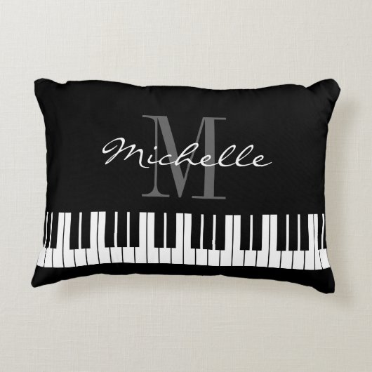 白黒ピアノ鍵モノグラムアクセント枕 アクセントクッション (裏面)