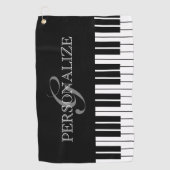 白黒ピアノ鍵名前をカスタムするモノグラム ゴルフタオル (正面)