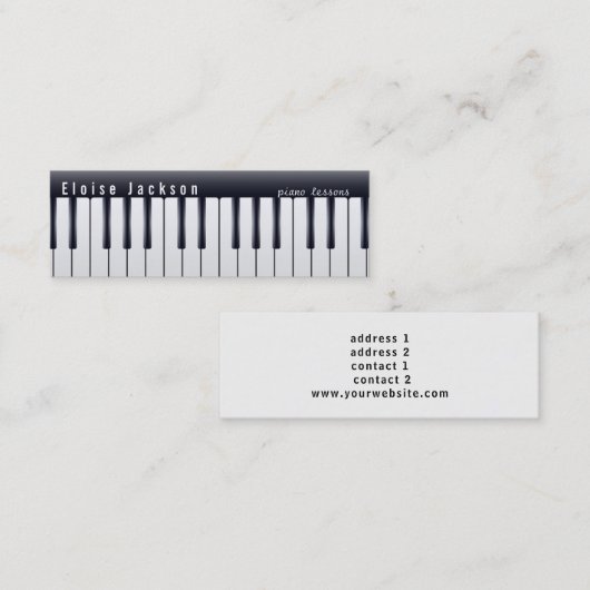白黒ピアノ音楽プロファイルカード スキニー名刺 (正面/裏面)