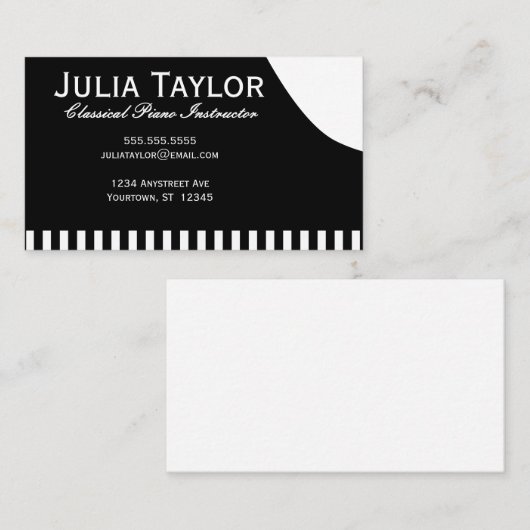 白黒ピアノ音楽先生ミュージシャン 名刺 (正面/裏面)