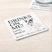 白黒ピエフレンキフランスのブルドッグ結婚ズ スクエアペーパーコースター (アングル)