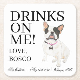 白黒ピエフレンキフランスのブルドッグ結婚ズ スクエアペーパーコースター