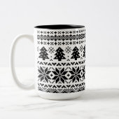 白黒ピクセルニットのセーター冬のマグカップ ツートーンマグカップ (左)