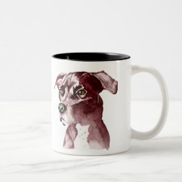 白黒ピットブル犬の水彩画の絵画 ツートーンマグカップ