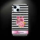 白黒ピンクの花と名前のハーレクイン Case-Mate iPhoneケース