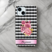 白黒ピンクの花と名前のハーレクイン Case-Mate iPhoneケース
