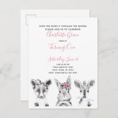 白黒ピンクスクリプトウッドランド誕生日パーティー インビテーションポストカード (正面/裏面)