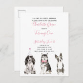 白黒ピンクスクリプトガールの最初の誕生日パーティー インビテーションポストカード (正面/裏面)