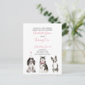 白黒ピンクスクリプトガールの最初の誕生日パーティー インビテーションポストカード (スタンド正面)