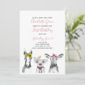 白黒ピンクスクリプトファーム1st誕生日パーティー 招待状 (スタンド正面)