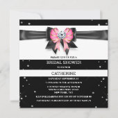 白黒ピンクストライプグリッター弓 招待状 (正面)