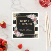 白黒ピンクストライプフローラブライダルシャワー スタンダードカクテルナプキン (インサイチュ)