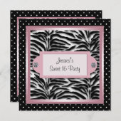 白黒ピンクゼブラスウィート16バースデーパーティー 招待状 (正面/裏面)