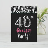 白黒ピンクゼブラストライプ- 40歳の誕生日 招待状 (スタンド正面)