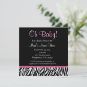 白黒ピンクゼブラプリントベビーシャワー招待状 招待状 (スタンド正面)