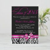 白黒ピンクゼブラ卒業招待状 招待状 (スタンド正面)