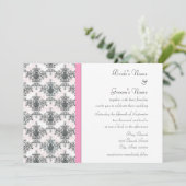 白黒ピンクダマスクウェディング招待状 招待状 (スタンド正面)
