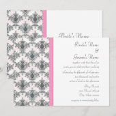 白黒ピンクダマスクウェディング招待状 招待状 (正面/裏面)
