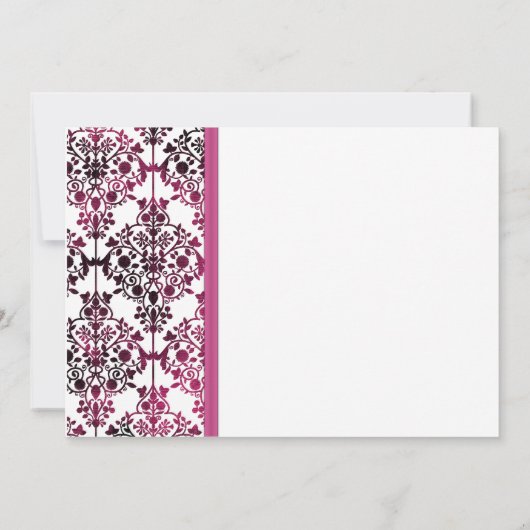 白黒ピンクダマスクフローラ結婚式招待状 招待状 (裏面)